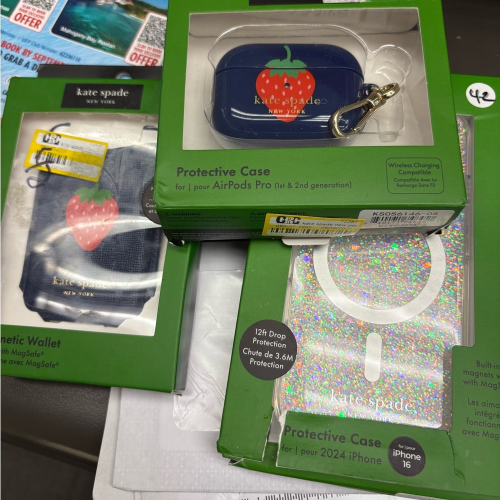 Kate Spade Blue AirPods Pro Case and Holographic iPhone 15 Case and wallet